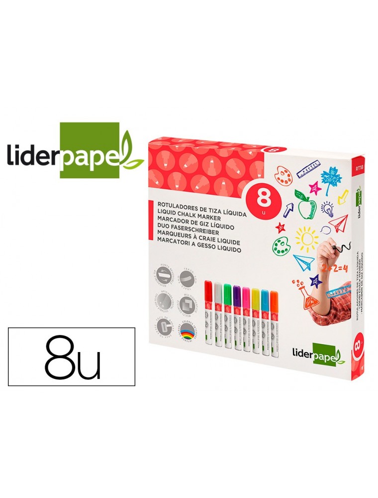 Rotulador liderpapel tiza liquida punta redonda trazo 6 mm caja de 8 unidades colores surtidos