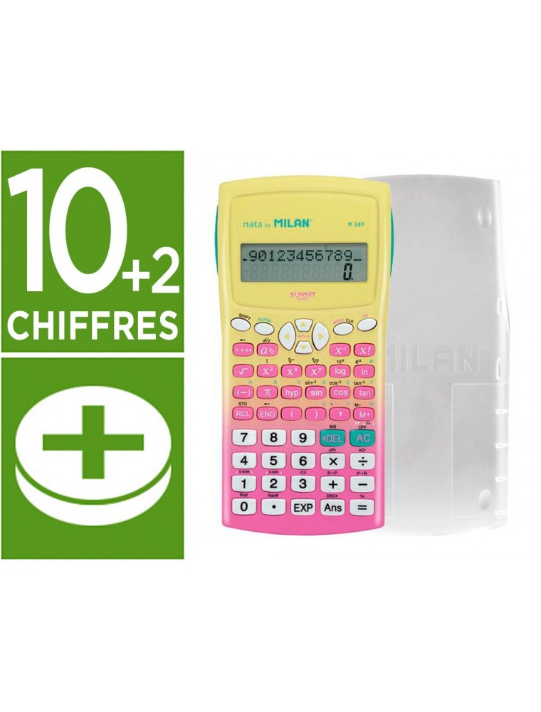 Calculadora milan cientifica m240 sunset tapa translucida 2 lineas 240 funciones 102 digitos color rosa amarillo