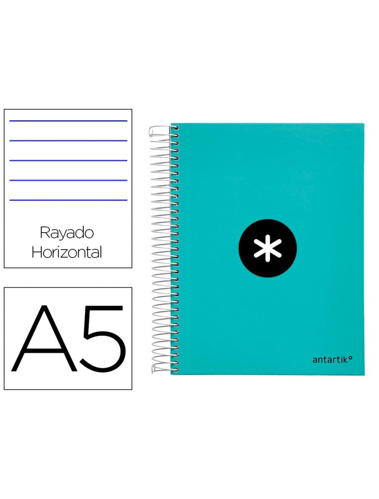 Cuaderno espiral liderpapel a5 micro antartik tapa forrada120h 100 gr horizontal 5 banda6 taladros color menta