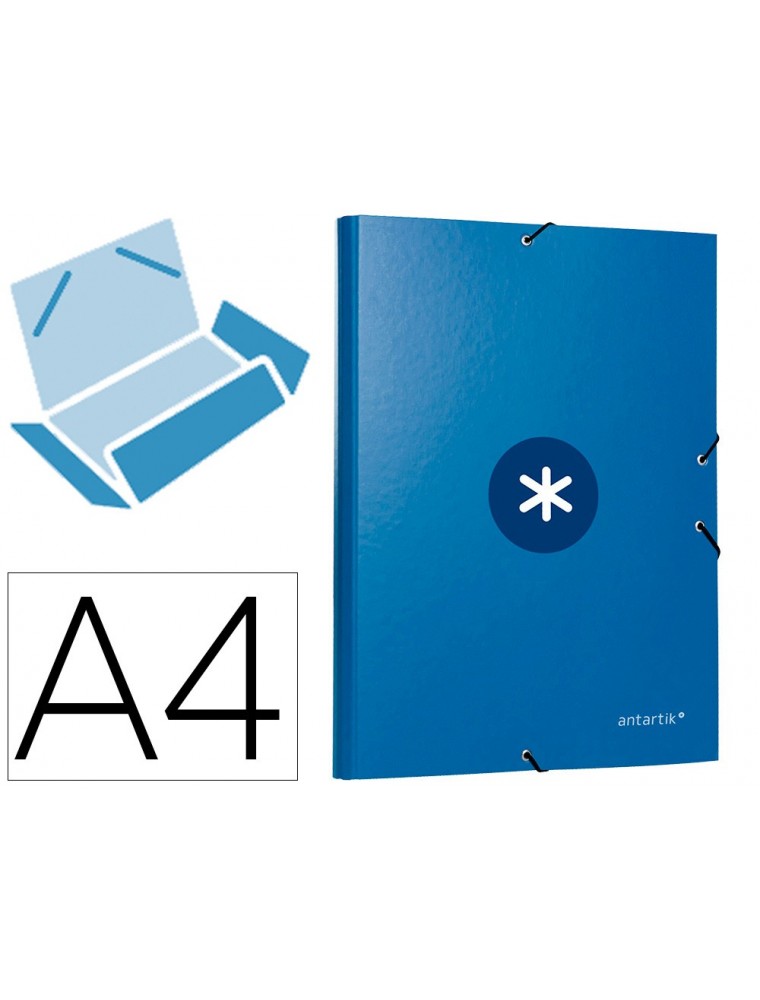 Carpeta liderpapel antartik gomas a4 3 solapas carton forrado azul oscuro