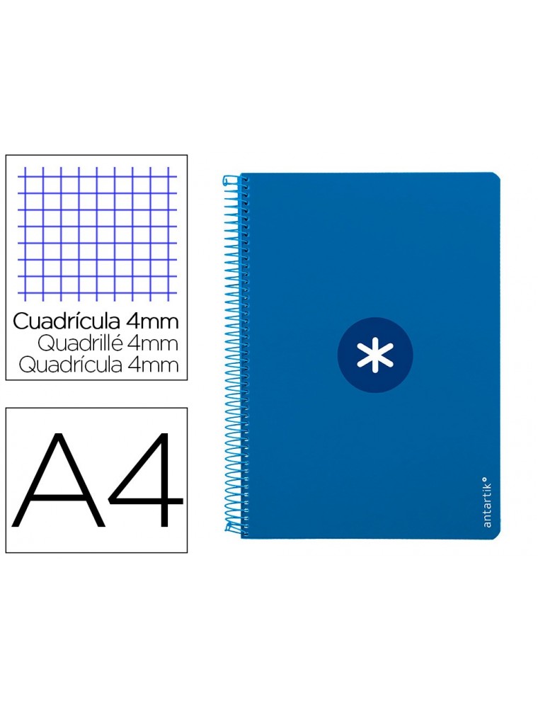 Cuaderno espiral liderpapel a4 antartik tapa dura 80h 90gr cuadro 4mm con margen color azul oscuro