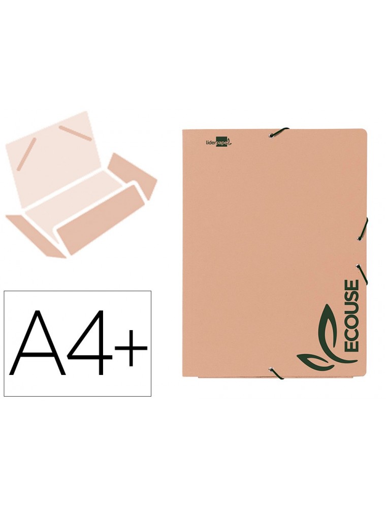 Carpeta liderpapel gomas din a4 3 solapas ecouse cartulina 400 gm2 color kraft marron