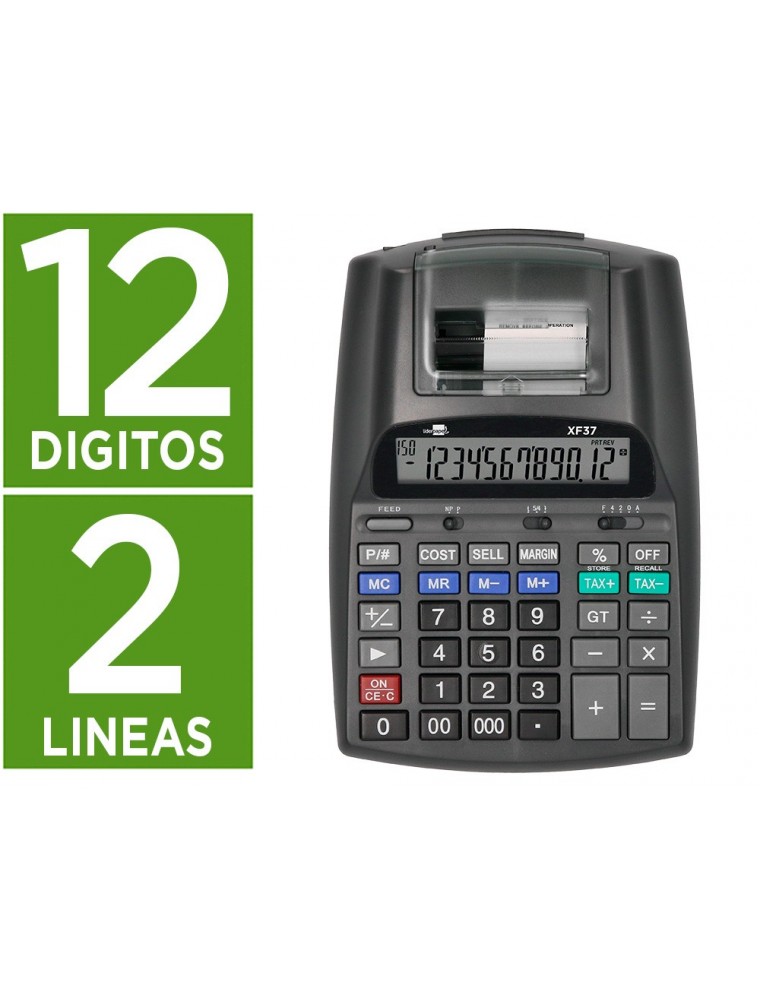 Calculadora liderpapel impresora pantalla papel 57 mm 12 digitos impresion bicolor negra 225x158x56 mm