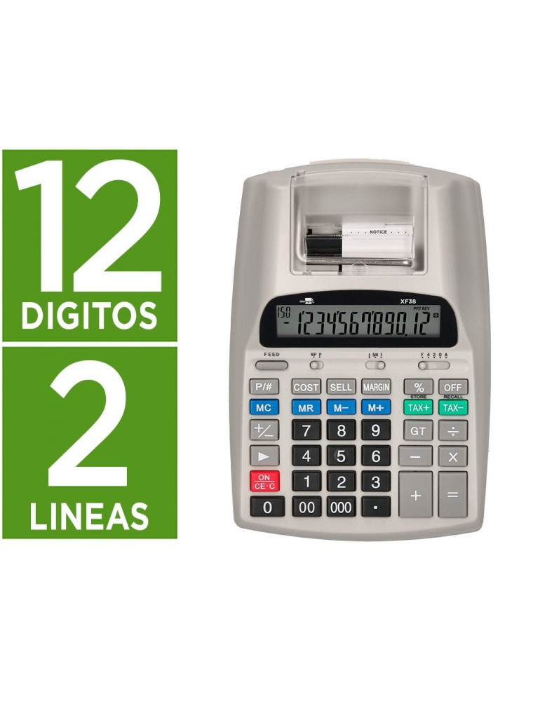 Calculadora liderpapel impresora pantalla papel 57 mm 12 digitos impresion bicolor blanca 225x158x56 mm