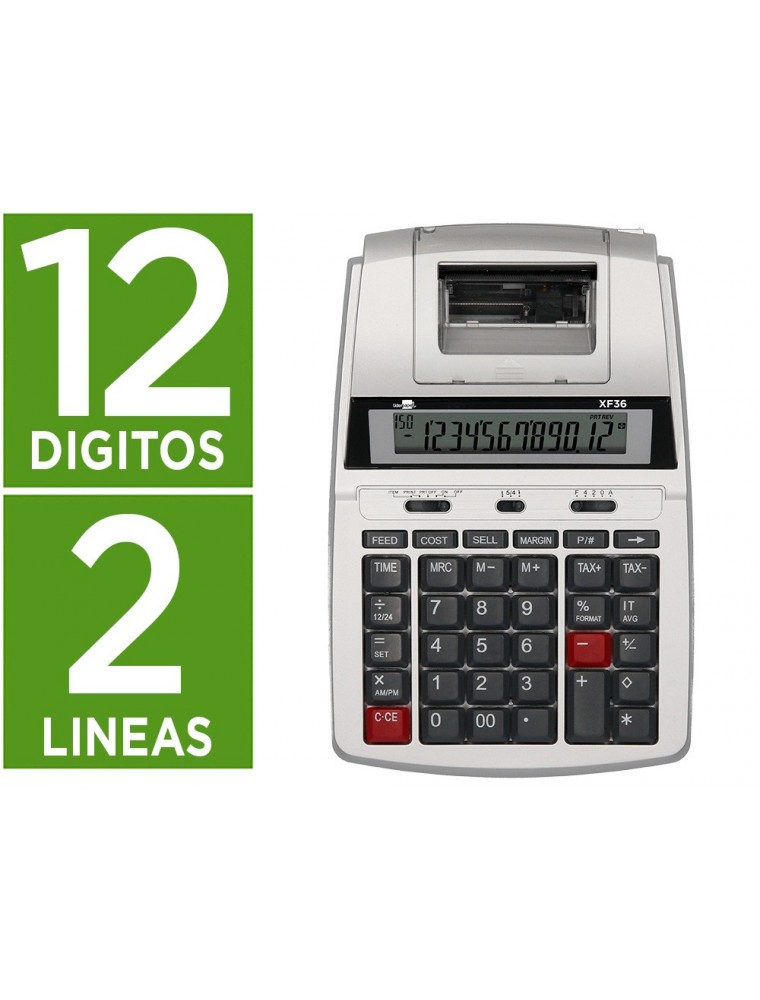 Calculadora liderpapel impresora pantalla papel 57 mm 12 digitos impresion bicolor blanca 235x155x62 mm