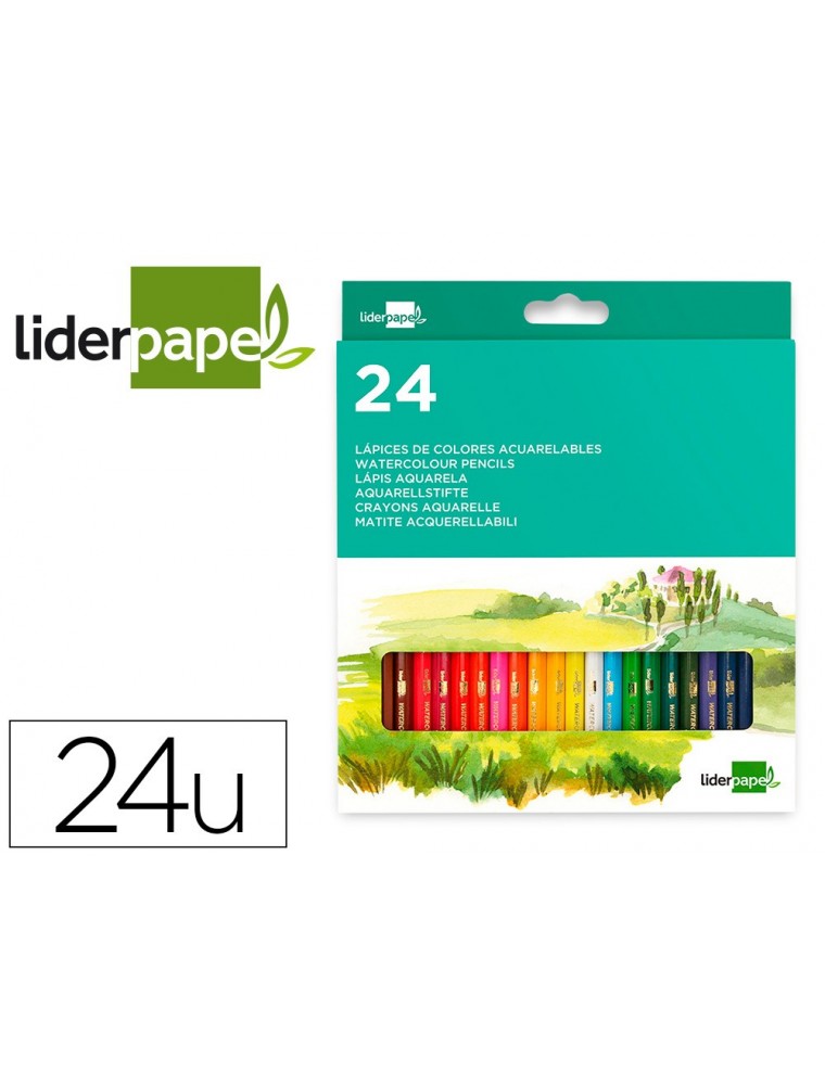 Lapices de colores acuarelables liderpapel caja de 24 colores surtidos