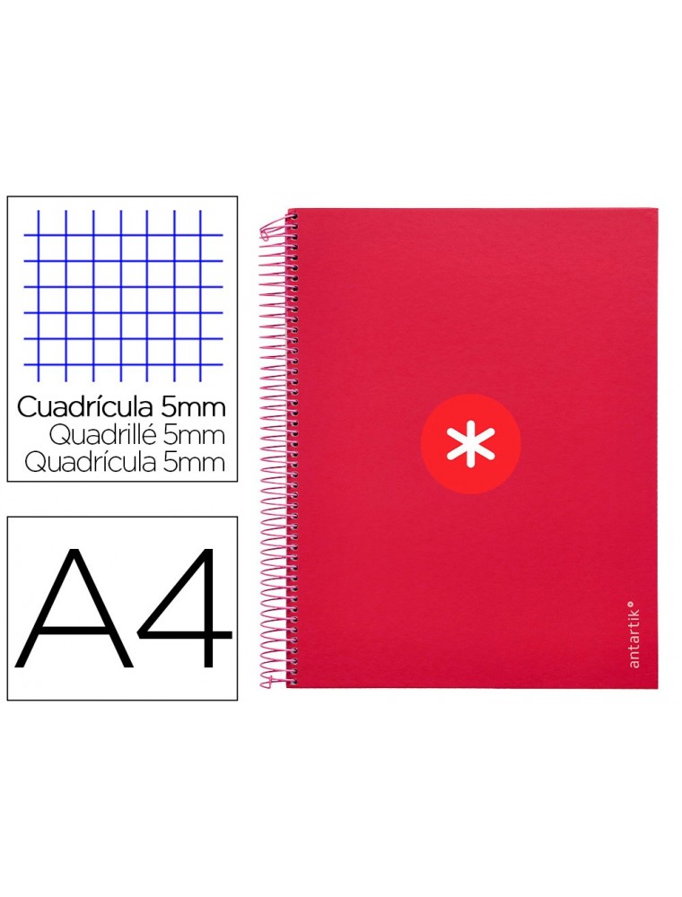 Cuaderno espiral liderpapel a4 micro antartik tapa forrada120h 100 gr cuadro 5mm 5 banda4 taladros color frambuesa