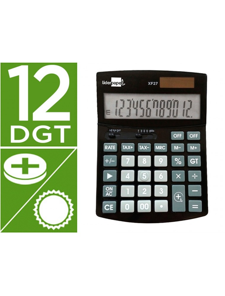 Calculadora liderpapel sobremesa xf27 12 digitos tasas solar y pilas color negro 155x115x25 mm