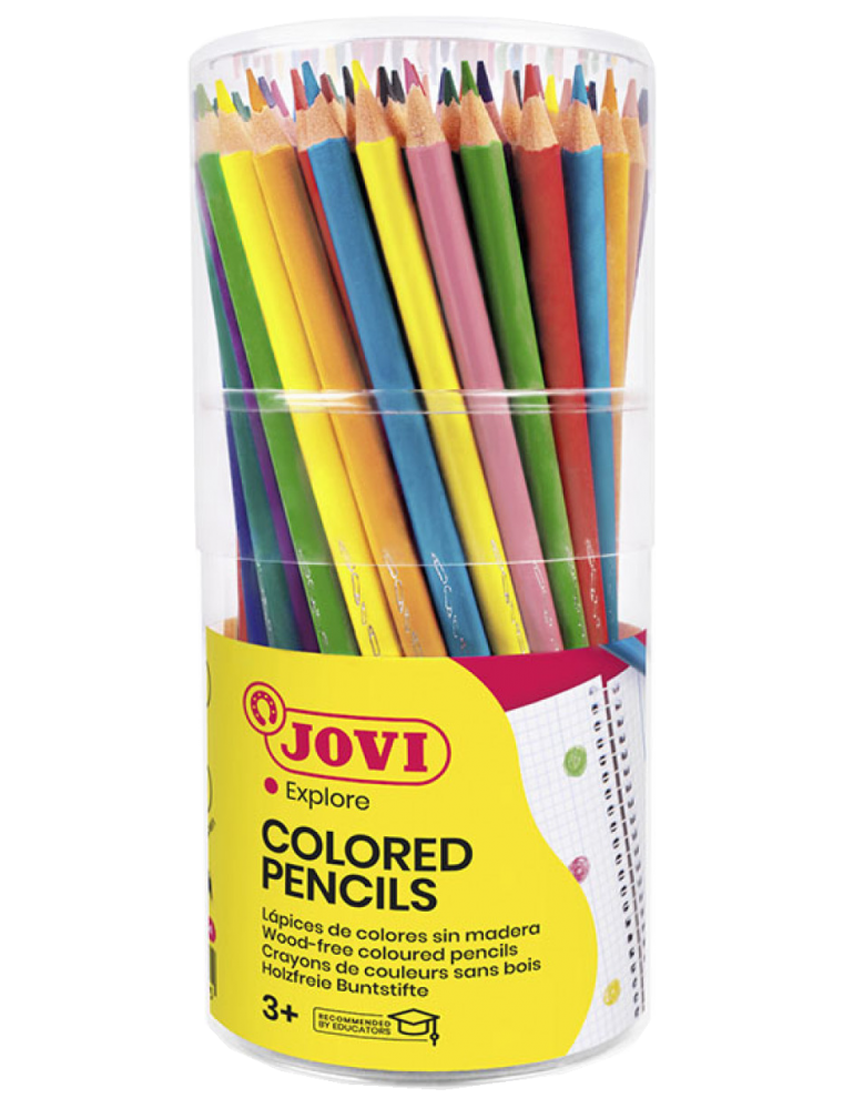 JOVI WOODLESS Bote de 84 lápices triangulares sin madera. Colores surtidos, Indicado para niños de 4 a 6 años