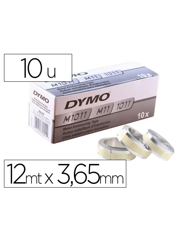 Cinta dymo aluminio con adhesivo 12mm x 3,65mt para rotuladora industrial m1011 caja de 100 unidades