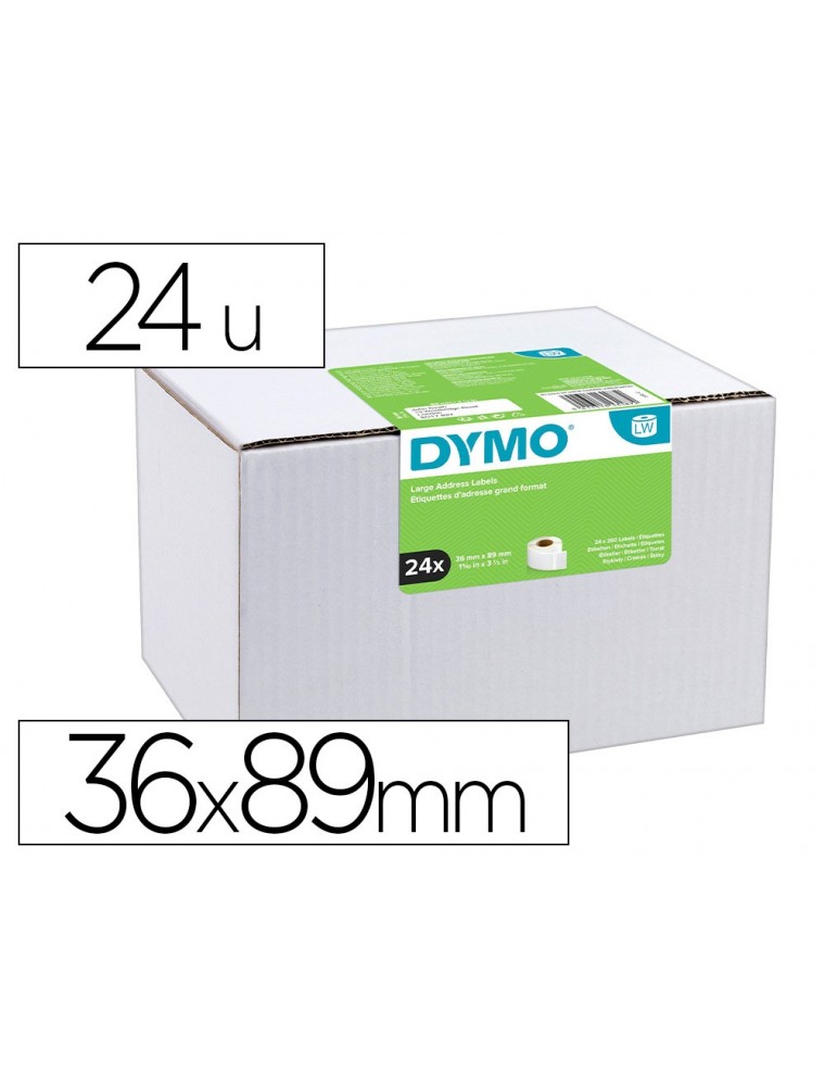 Etiqueta adhesiva dymo labelwriter para direccion 36x89 mm blanca pack de 24 rollos