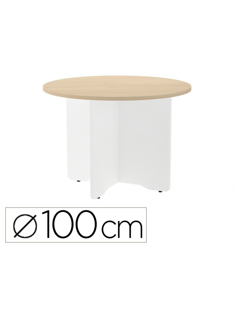 Mesa de reunion rocada redonda 3005aw01 estructura madera en aspas color blanco tablero haya 100cm diametro