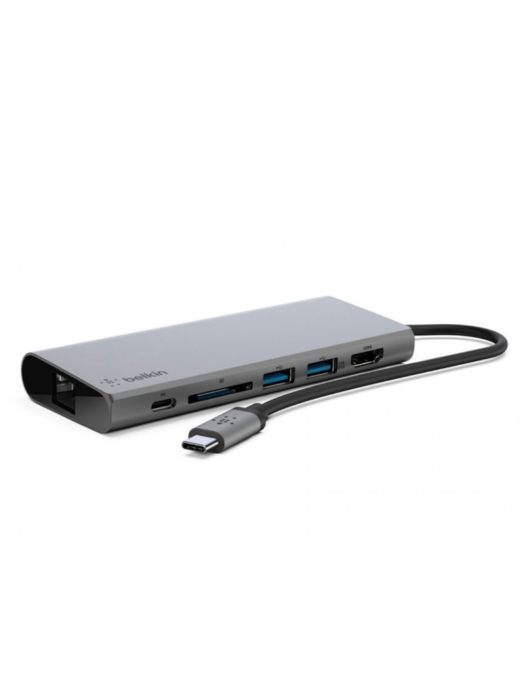 Adaptador belkin avc008btsgy multipuerto usb-c a ethernet  usb-c  usb-a  hdmi  sd color gris