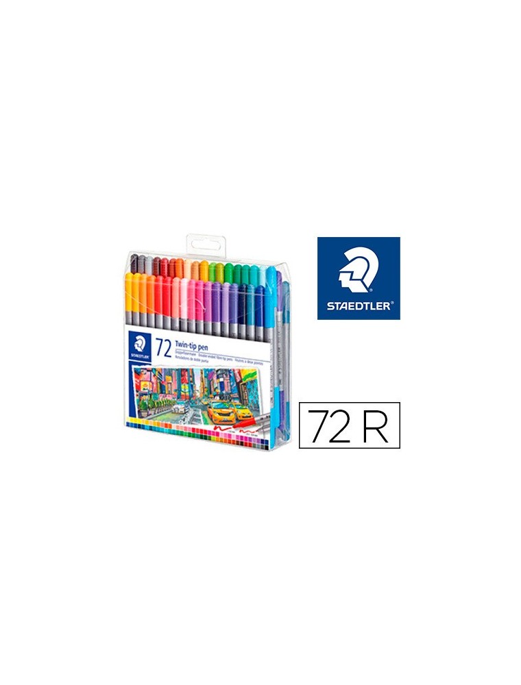 Rotulador staedtler doble punta de fibra 3200 estuche de 72 unidades colores surtidos