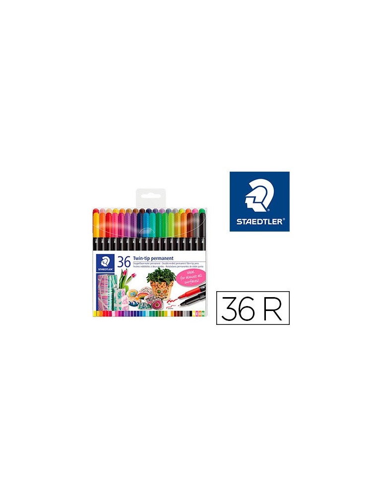 Rotulador staedtler permanente doble punta 3187 estuche de 36 unidades colores surtidos