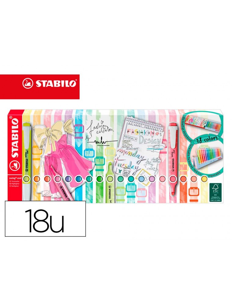 Rotulador stabilo fluorescente swing cool pastel deskset estuche de 18 unidades colores surtidos