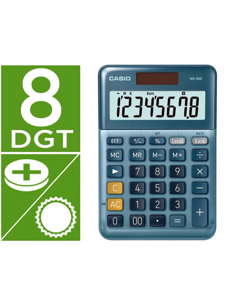 Calculadora casio ms-80e sobremesa 8 digitos tx - tecla doble cero color azul