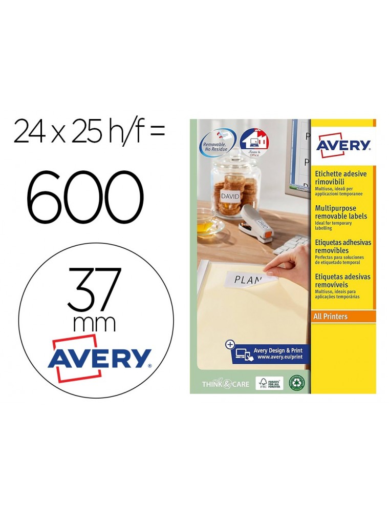 Etiqueta adhesiva avery blanca redonda removible para impresora laser inyeccion tinta fotocopiadora 51 mm