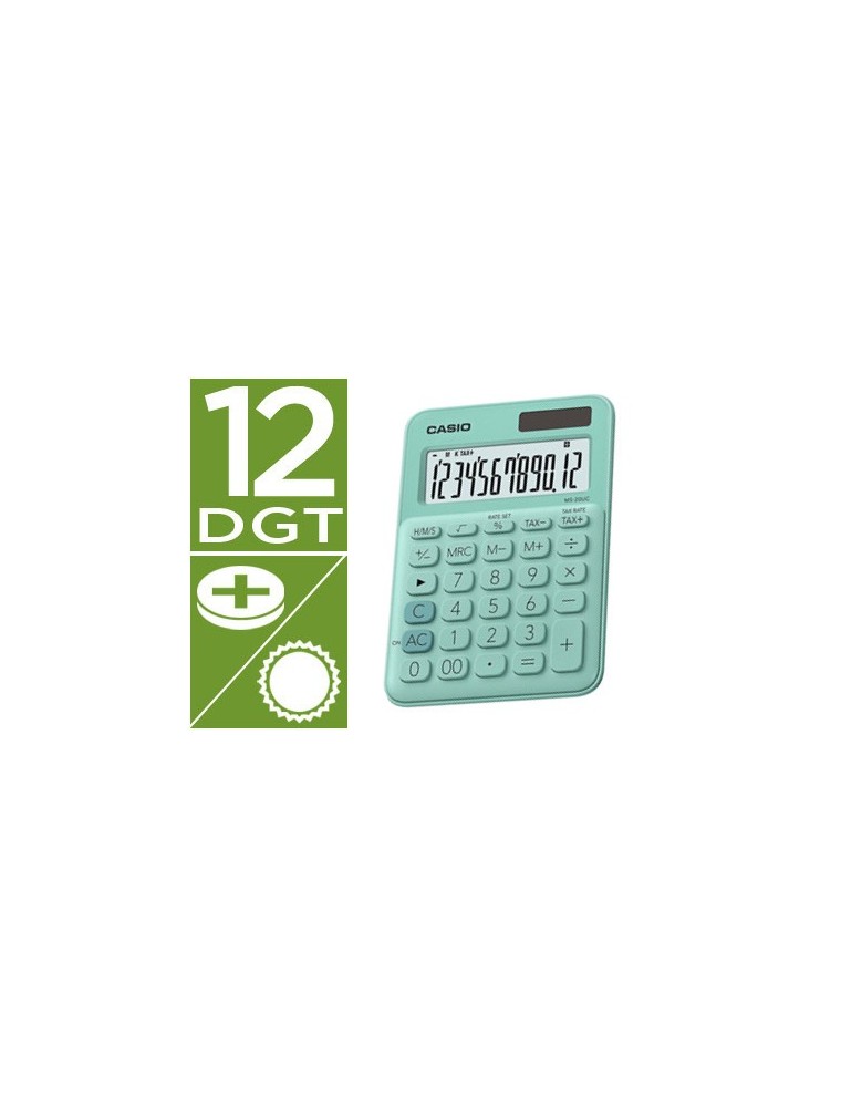 Calculadora casio ms-20uc-gn sobremesa 12 digitos tax - color verde