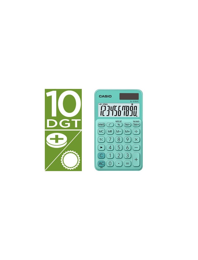 Calculadora casio sl-310uc-gn bolsillo 10 digitos tax - tecla color verde