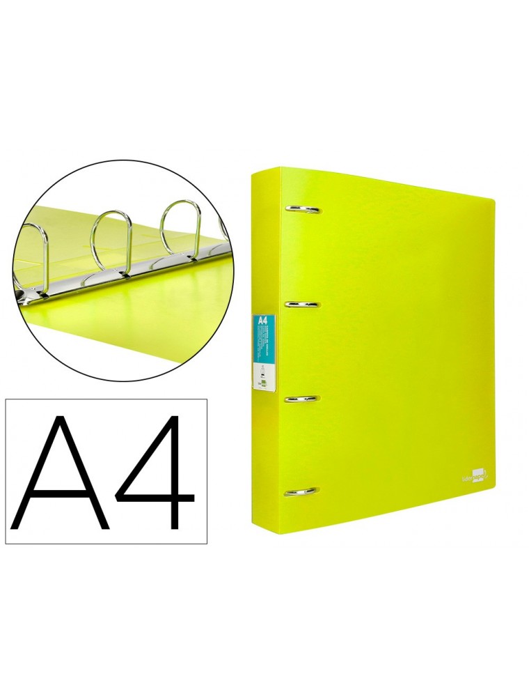 Carpeta liderpapel 4 anillas mixtas 40 mm polipropileno din a4 amarillo fluor opaco