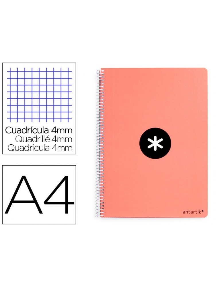 Cuaderno espiral liderpapel a4 antartik tapa dura 80h 90gr cuadro 4mm con margen color coral