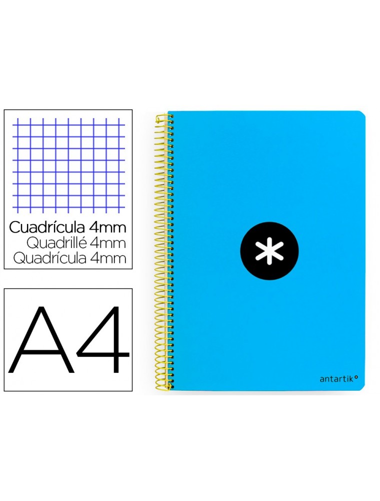 Cuaderno espiral liderpapel a4 antartik tapa dura 80h 90gr cuadro 4mm con margen color azul