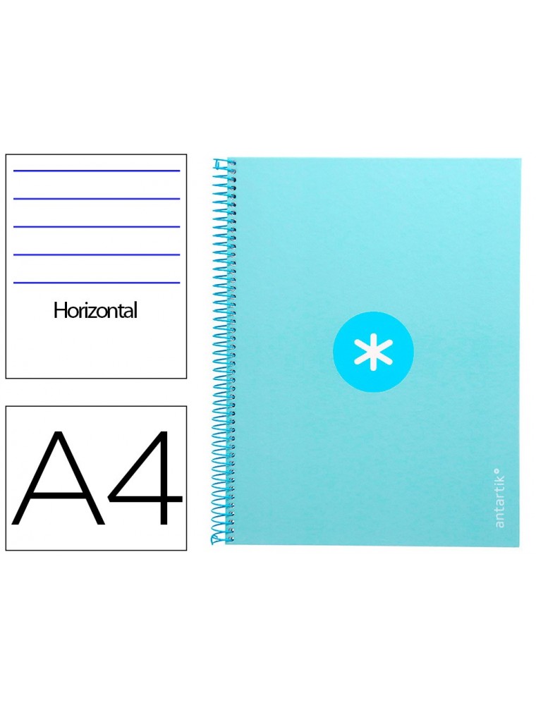 Cuaderno espiral liderpapel a4 micro antartik tapa forrada80h 90 gr horizontal 1 banda 4 taladros color celeste