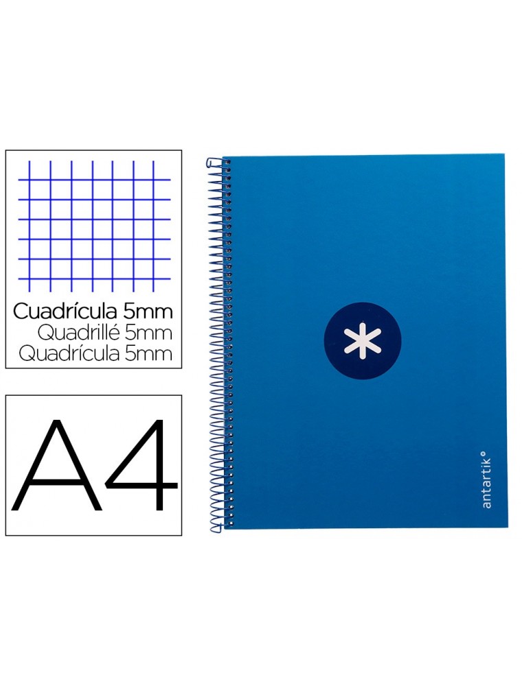 Cuaderno espiral liderpapel a4 micro antartik tapa forrada 80h 90 gr cuadro 5mm 1 banda 4 taladros azul oscuro