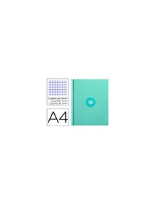 Cuaderno espiral liderpapel a4 micro antartik tapa forrada 80h 90 gr cuadro 5mm 1 banda 4 taladros menta