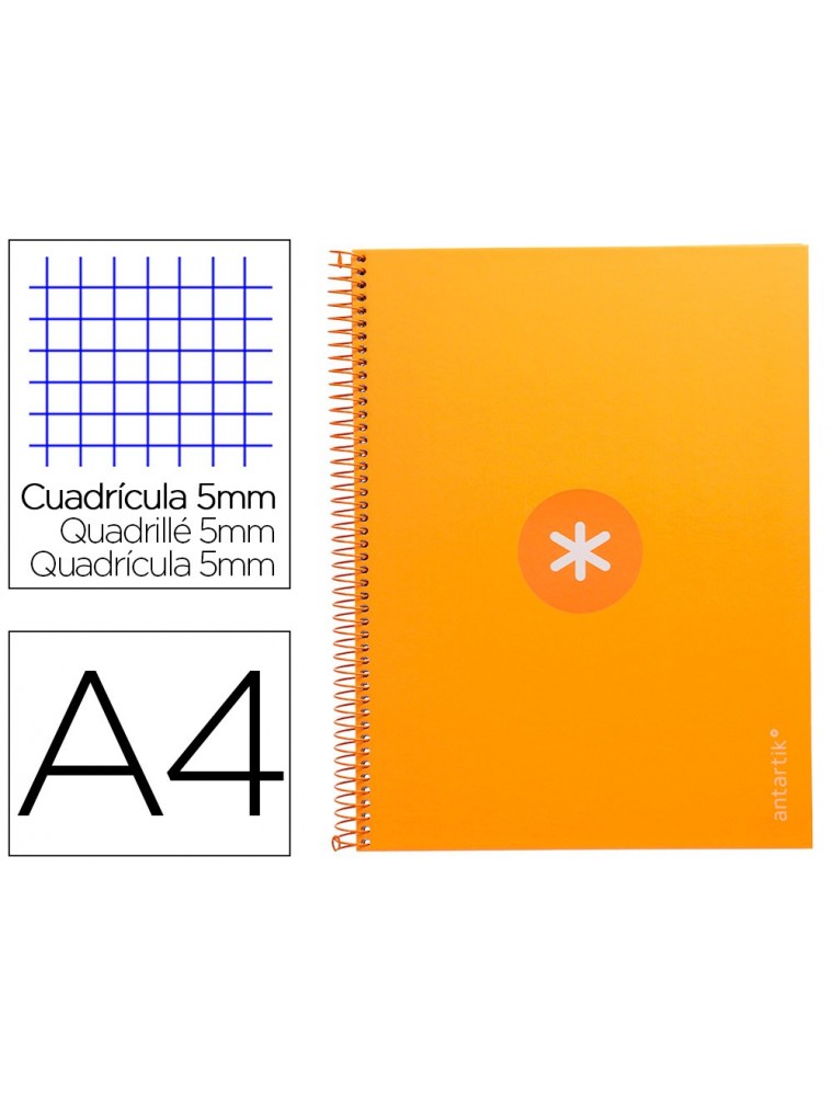 Cuaderno espiral liderpapel a4 micro antartik tapa forrada 80h 90 gr cuadro 5mm 1 banda 4 taladros mostaza