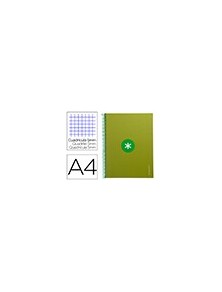 Cuaderno espiral liderpapel a4 micro antartik tapa forrada 80h 90 gr cuadro 5mm 1 banda 4 taladros verde