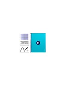 Cuaderno espiral liderpapel a4 micro antartik tapa forrada 80h 90 gr cuadro 5mm 1 banda 4 taladros turquesa