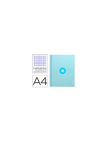 Cuaderno espiral liderpapel a4 micro antartik tapa forrada 80h 90 gr cuadro 5mm 1 banda 4 taladros celeste