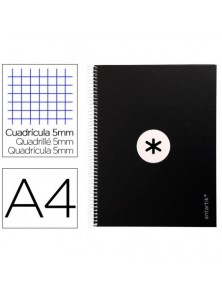 Cuaderno espiral liderpapel a4 micro antartik tapa forrada 80h 90 gr cuadro 5mm 1 banda 4 taladros negro