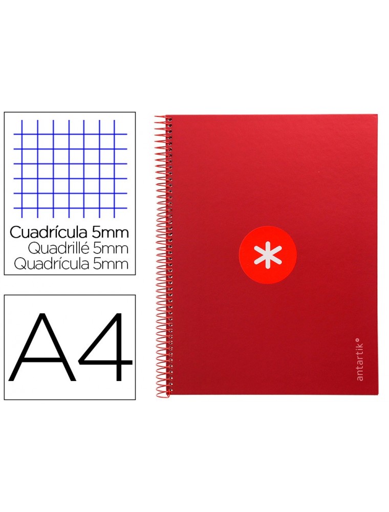 Cuaderno espiral liderpapel a4 micro antartik tapa forrada 80h 90 gr cuadro 5mm 1 banda 4 taladros frambuesa