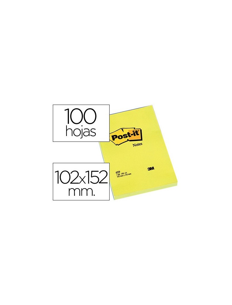 Bloc de notas adhesivas quita y pon post-it 102x152 mm con 100 hojas 659