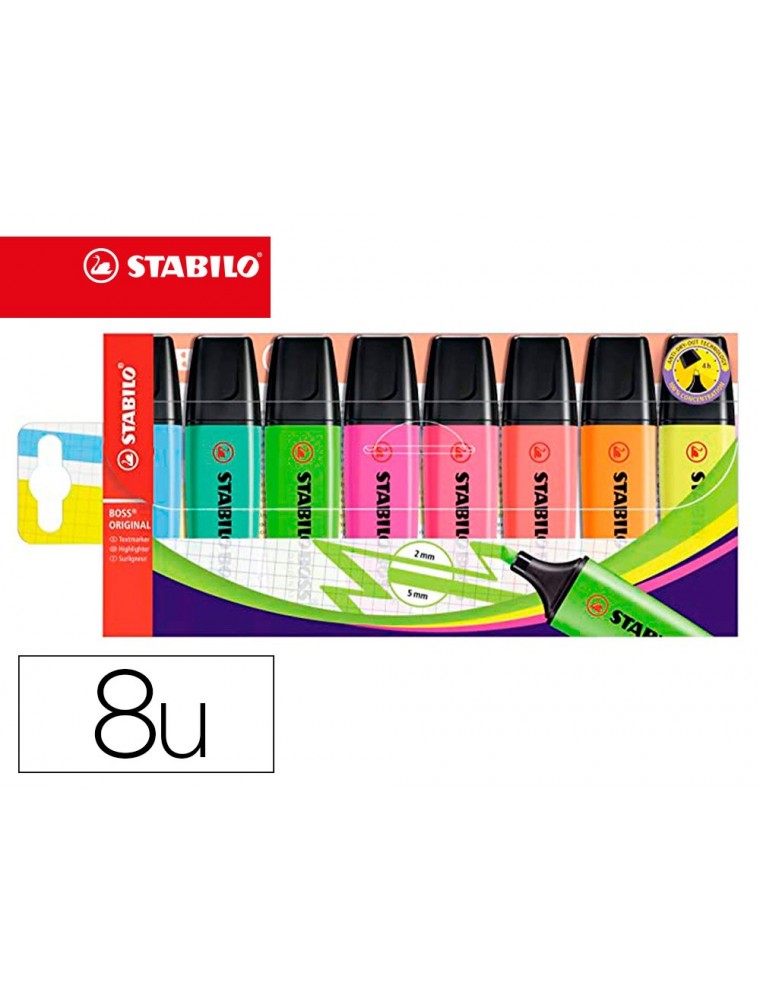 Rotulador stabilo boss fluorescente 70 estuche de 8 unidades colores surtidos