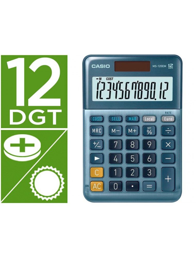 Calculadora casio ms-120em sobremesa 12 digitos tx - tecla doble cero color azul