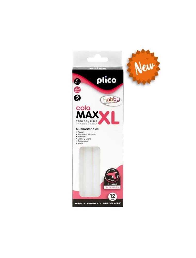 Barra termofusible plico cola max xl baja temperatura 11,5 mm de diametro x 200 mm de alto blister de 12 unidades