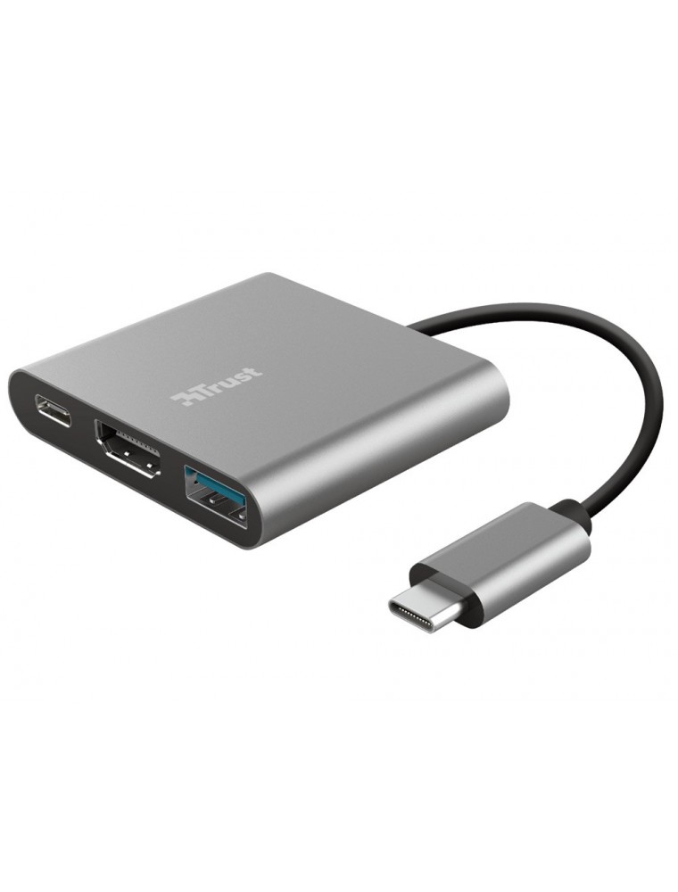 Adaptador trust dalyx 3 en 1 multipuerto usb-c  usb-a usb-c hdmi 2.0 color aluminio