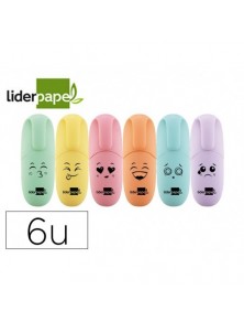 Rotulador liderpapel mini fluorescente pastel punta biselada estuche de 6 unidades colores surtidos