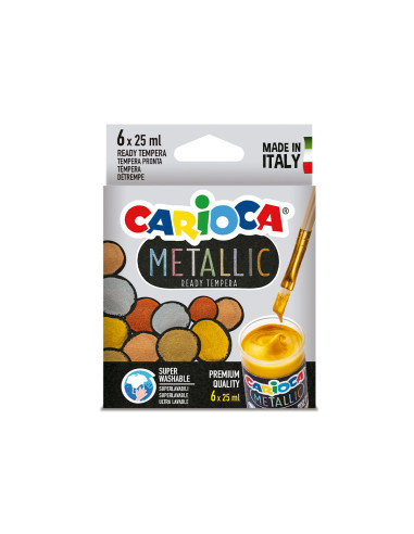 Tempera escolar carioca metallic bote 25 ml caja de 6 colores surtidos