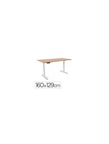 Mesa rocada regulable en altura electricamente hasta 129 cm estructura de acero tablero 160 cm color roble