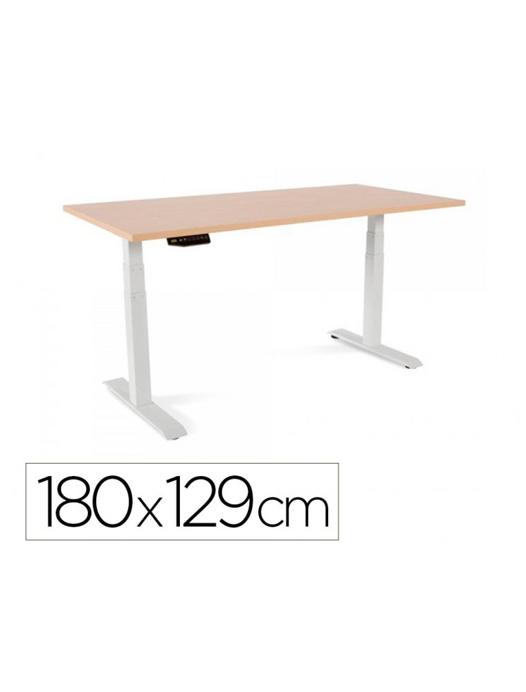 Mesa rocada regulable en altura electricamente hasta 129 cm estructura de acero tablero 180 cm color haya