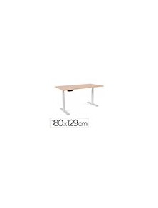 Mesa rocada regulable en altura electricamente hasta 129 cm estructura de acero tablero 180 cm color haya