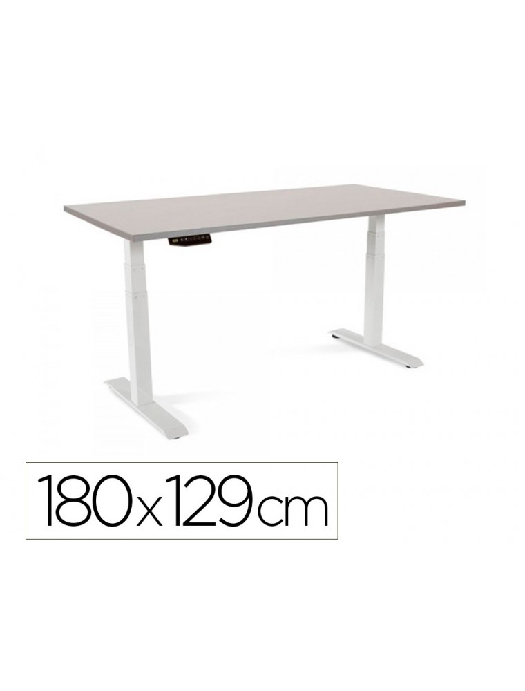 Mesa rocada regulable en altura electricamente hasta 129 cm estructura de acero tablero 180 cm color gris