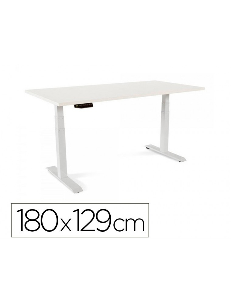 Mesa rocada regulable en altura electricamente hasta 129 cm estructura de acero tablero 180 cm color blanco