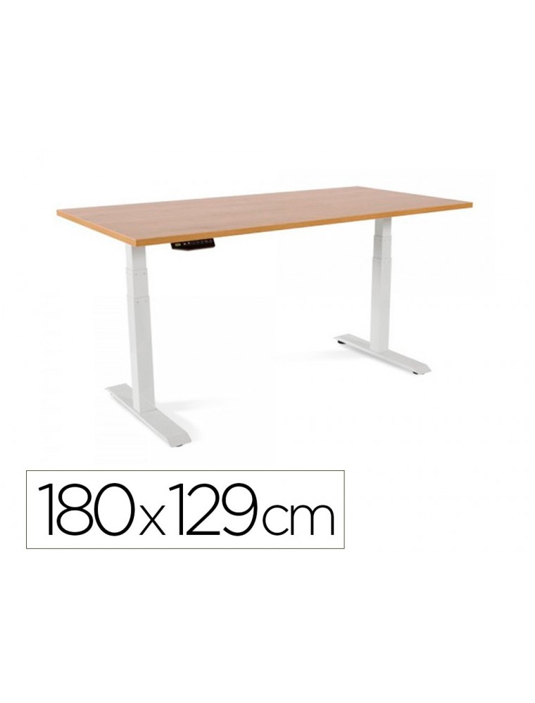 Mesa rocada regulable en altura electricamente hasta 129 cm estructura de acero tablero 180 cm color roble