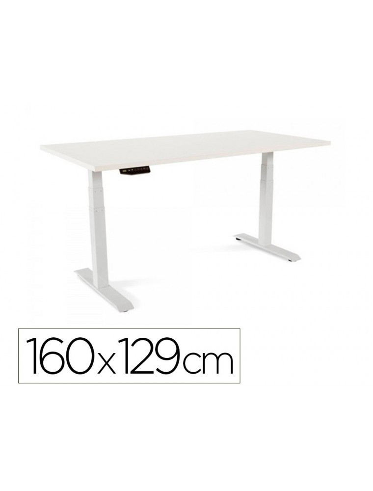 Mesa rocada regulable en altura electricamente hasta 129 cm estructura de acero tablero 160 cm color blanco